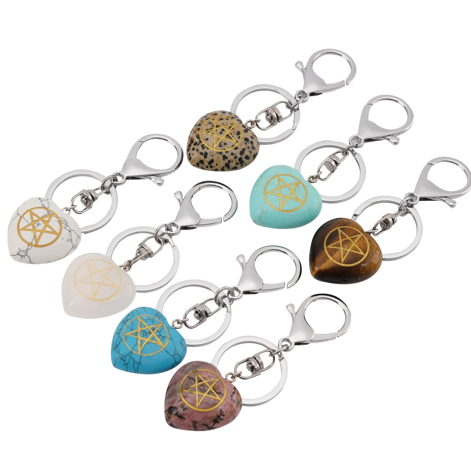 Natural Crystals Stone Keychains Stainless Steel Motorcycle Keychain Pendant Accessories Reiki Crystal KeyChain Handbag Decor