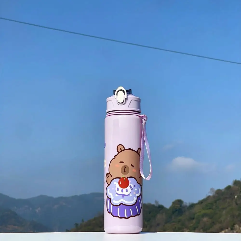 Eco Friendly Plastic Straw Bottle Cute Cartoon Print Sport Tumbler Large Capacity Leakproof Water Cup For Traveling