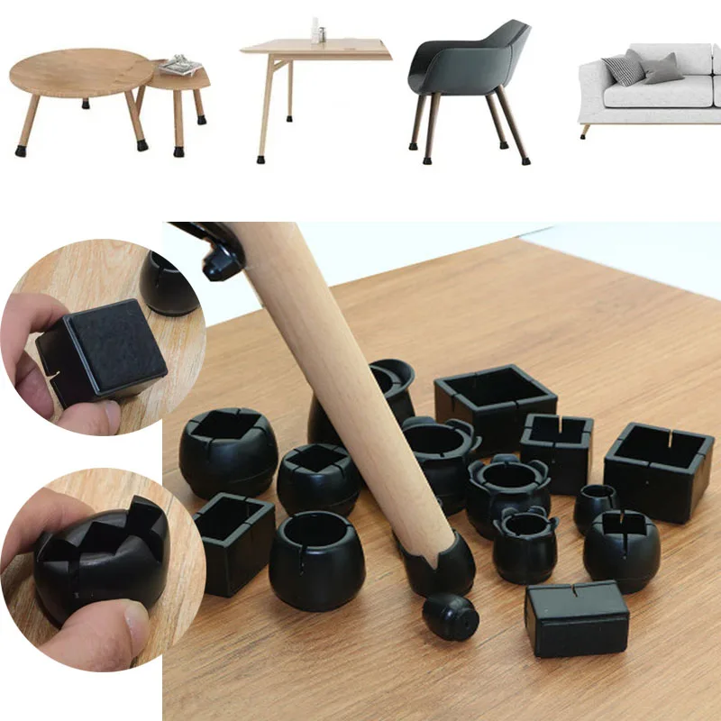 8pcs Black Table Chair Leg Mat Furniture Silicone Non-Slip Table Chair Leg Caps Foot Protection Cover Pads Wood Floor Protectors