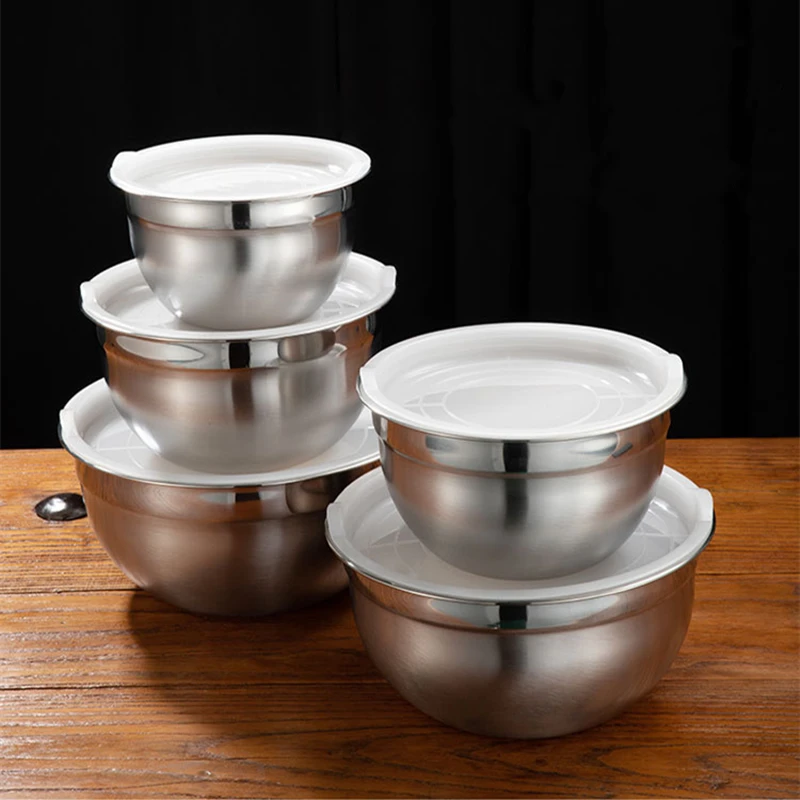 Stainless Steel Salad Mixing Bowls with Cover Egg Dough Stirring Basin Fruit Vegetable Storage Bowls Kitchen Tools