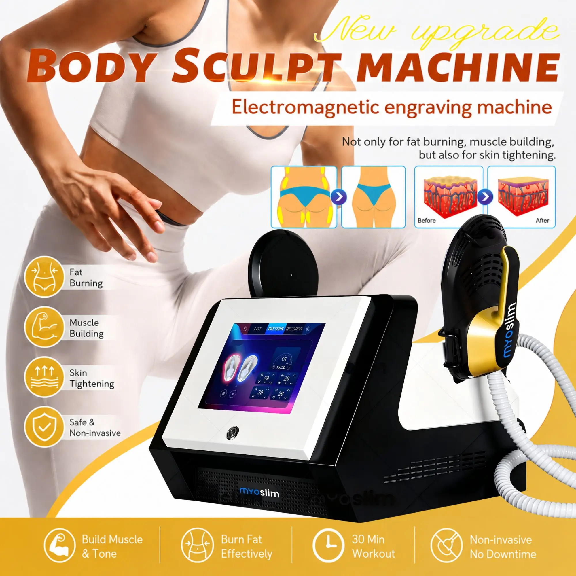 MYOslim Body Sculpt Machine 6500W 15T 200HZ EMS Neo RF Nova Muscle Building Fat Burning Weight Loss Muscle Stimulation CE