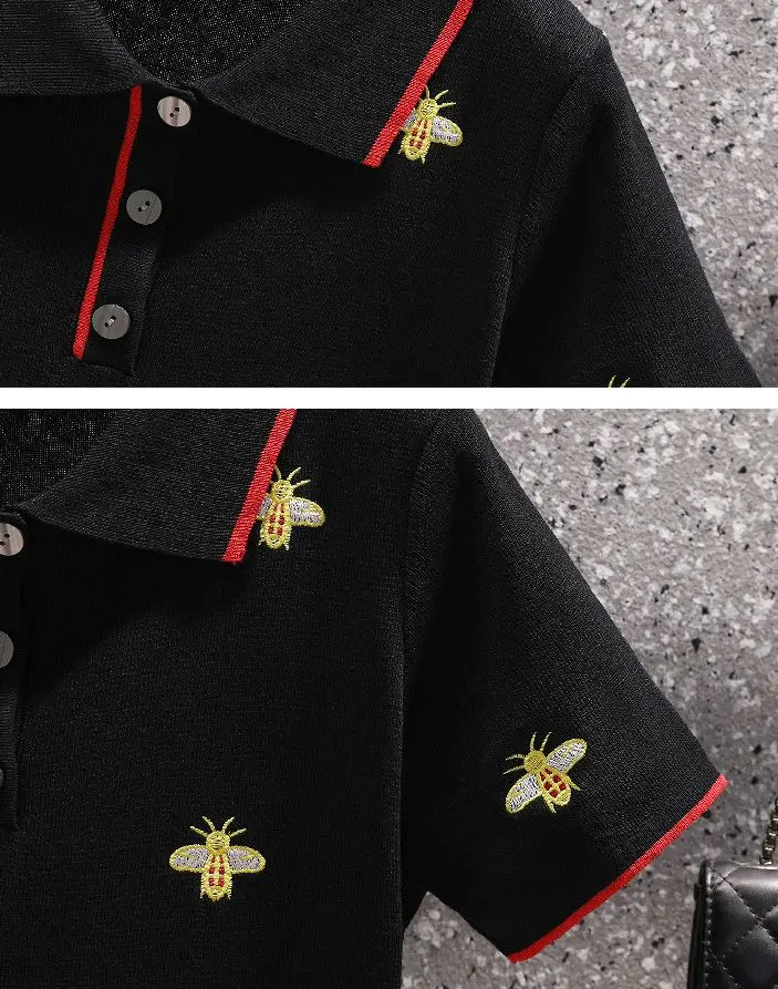 Embroidery Summer Kintted Elegant Vintage Black Dress Short Sleeve Party Knee Dresses Women Fashion Ladies 2022 Clothing Female