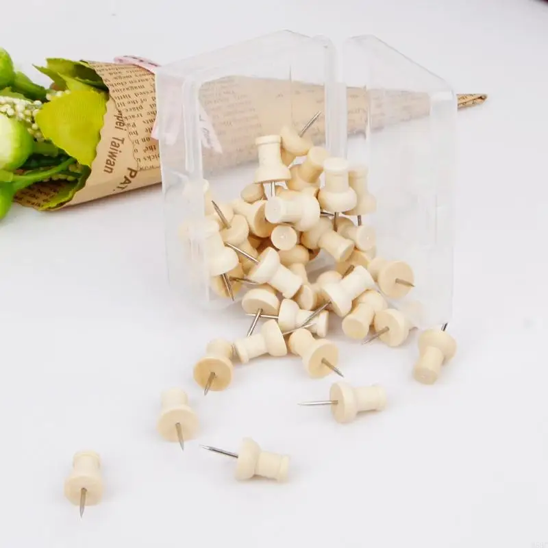 W89C 40 PCS Wooden Thumbtack para dibujo decorativo creativo Pins madera para cabeza