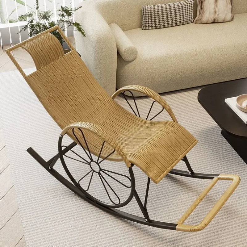 

Leisure rocking chair Outdoor rattan recliner for nap Middle-aged and elderly can lie down rocking recliner balcony for lunch br