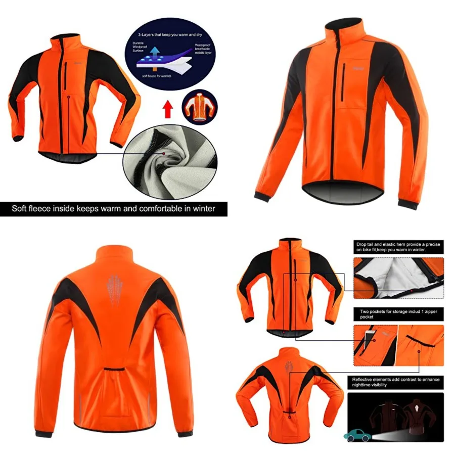

ARSUXEO Winter Warm UP Thermal Softshell Cycling Jacket Windproof Waterproof 15-k