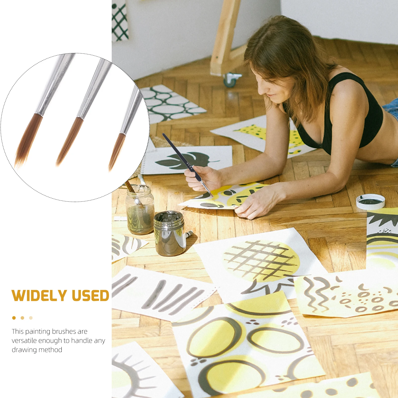 مجموعة فرش مبطنة شعر الذئب مكونة من 3 قطع للرسم التفصيلي بالألوان المائية وزيت المنمنمات ولوحة شعر الذئب الفنية الجميلة