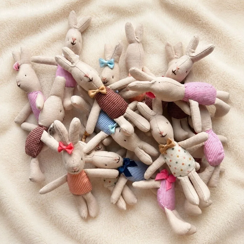Nordic Style Handmade Linen Bunny Doll Soft Plush Rabbit Toy Minimalist Nursery Decoration Montessori Kids Role Play Gift