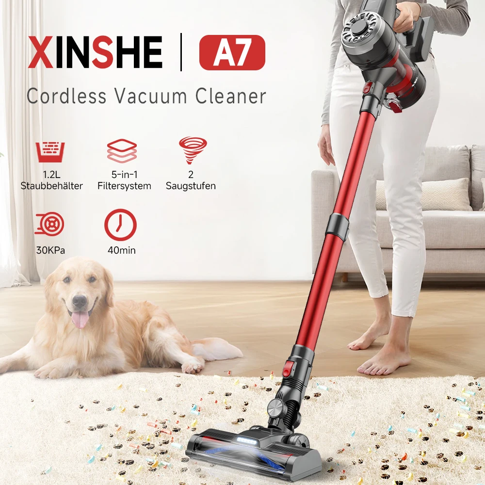 

XINSHE Cordless Vacuum Cleaner Handheld – 30KPA Strong Suction for Carpet, Car, Sofa, Removable Battery & Large Dust Bin