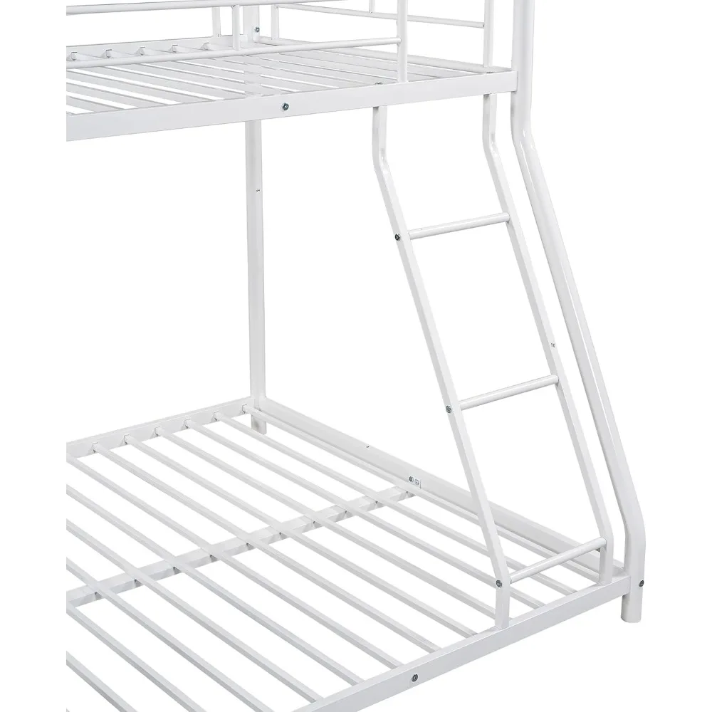 Bunk Beds Twin Over Full Size, Heavy Duty Metal Low Bunkbeds Frame with Safety Rail and Ladder for Dormitory Bedroom Boys Girls