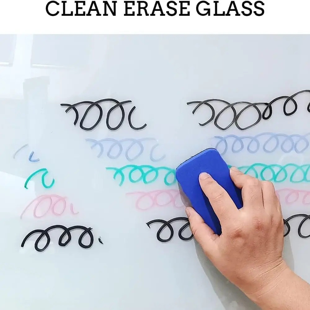 سبورة بيضاء زجاجية مغناطيسية بإطار من الألومنيوم، 36 × 24، مع صينية وأقلام تحديد وممحاة ومغناطيس