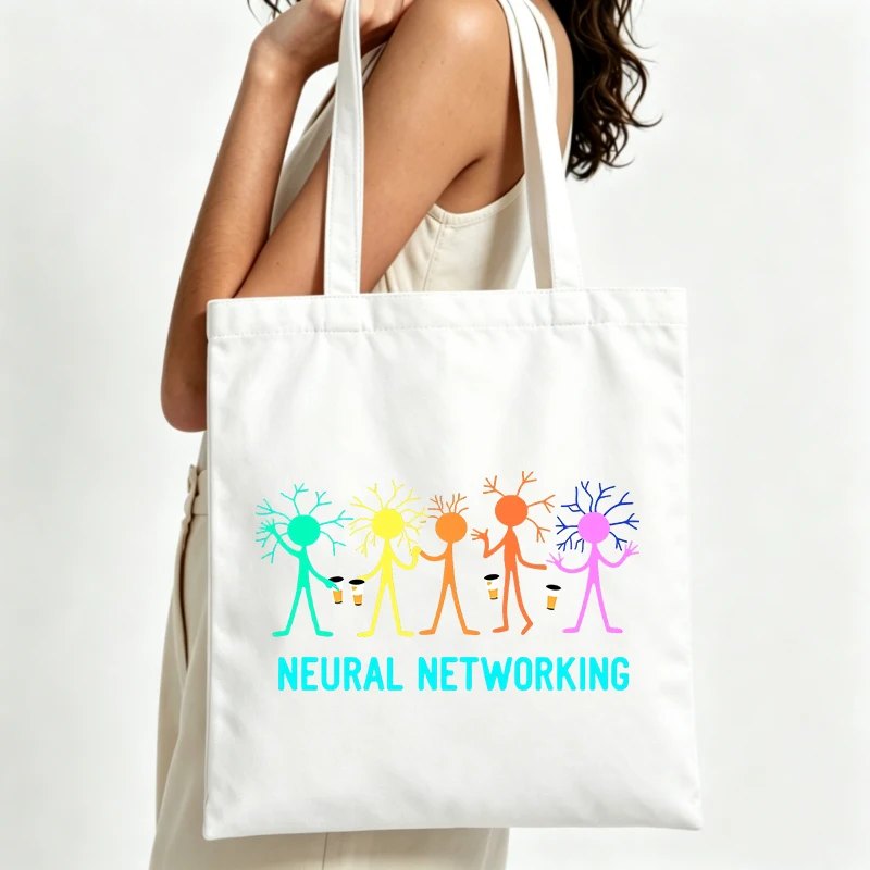 neural cell graphic canvas tote bag with colorful abstract design, ideal for casual daily use and shopping outings