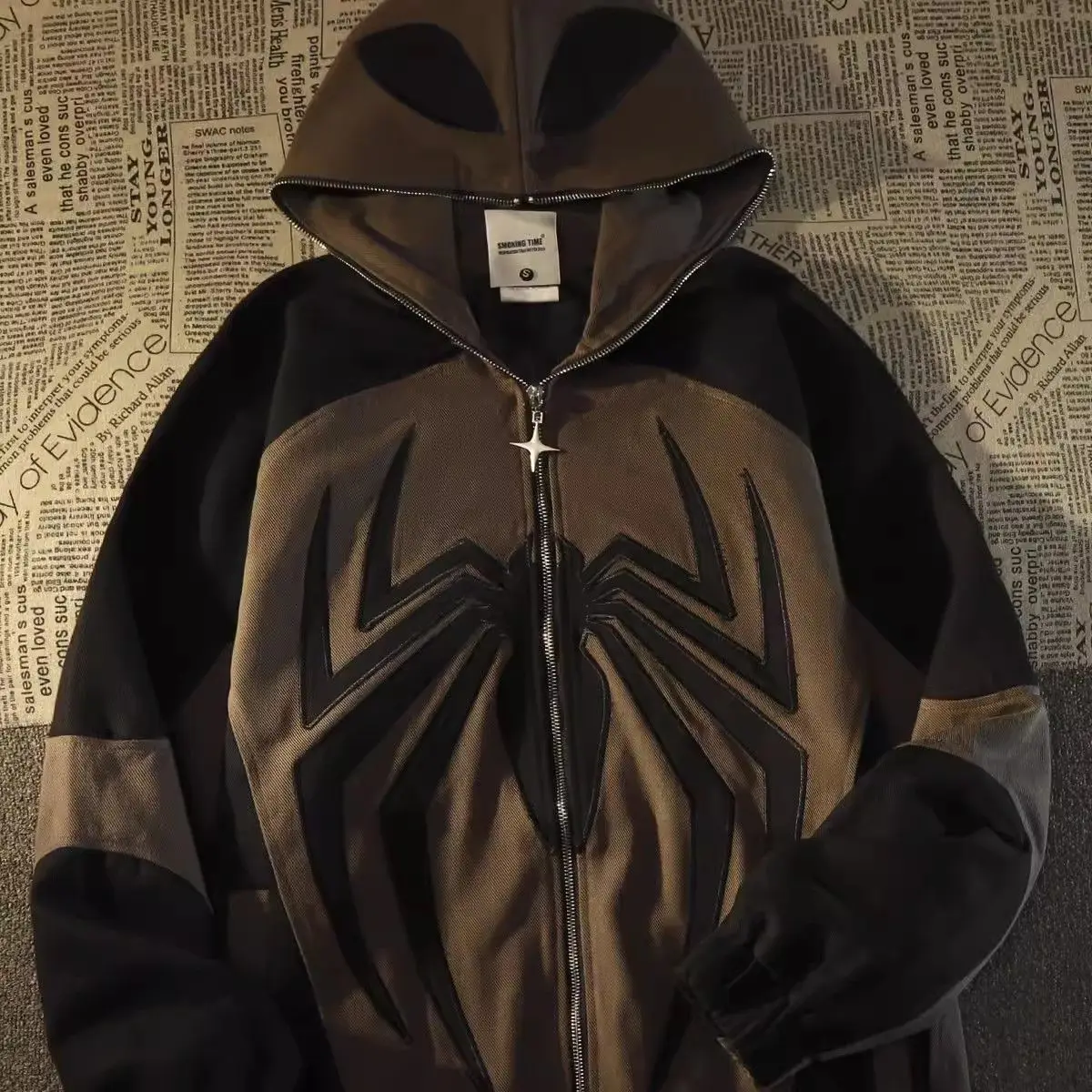 American 2023 New Spider Embroidery Hoodies Women Vintage Streetwear Zip Hoodie Harajuku Couples Loose Coat Oversize Sweatshirt