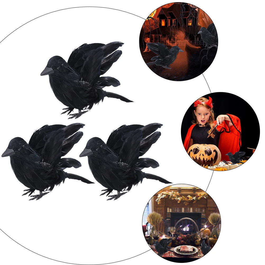 

3 Pcs Crow Ornament Ornaments Halloween Decorations for Accessories Props Black