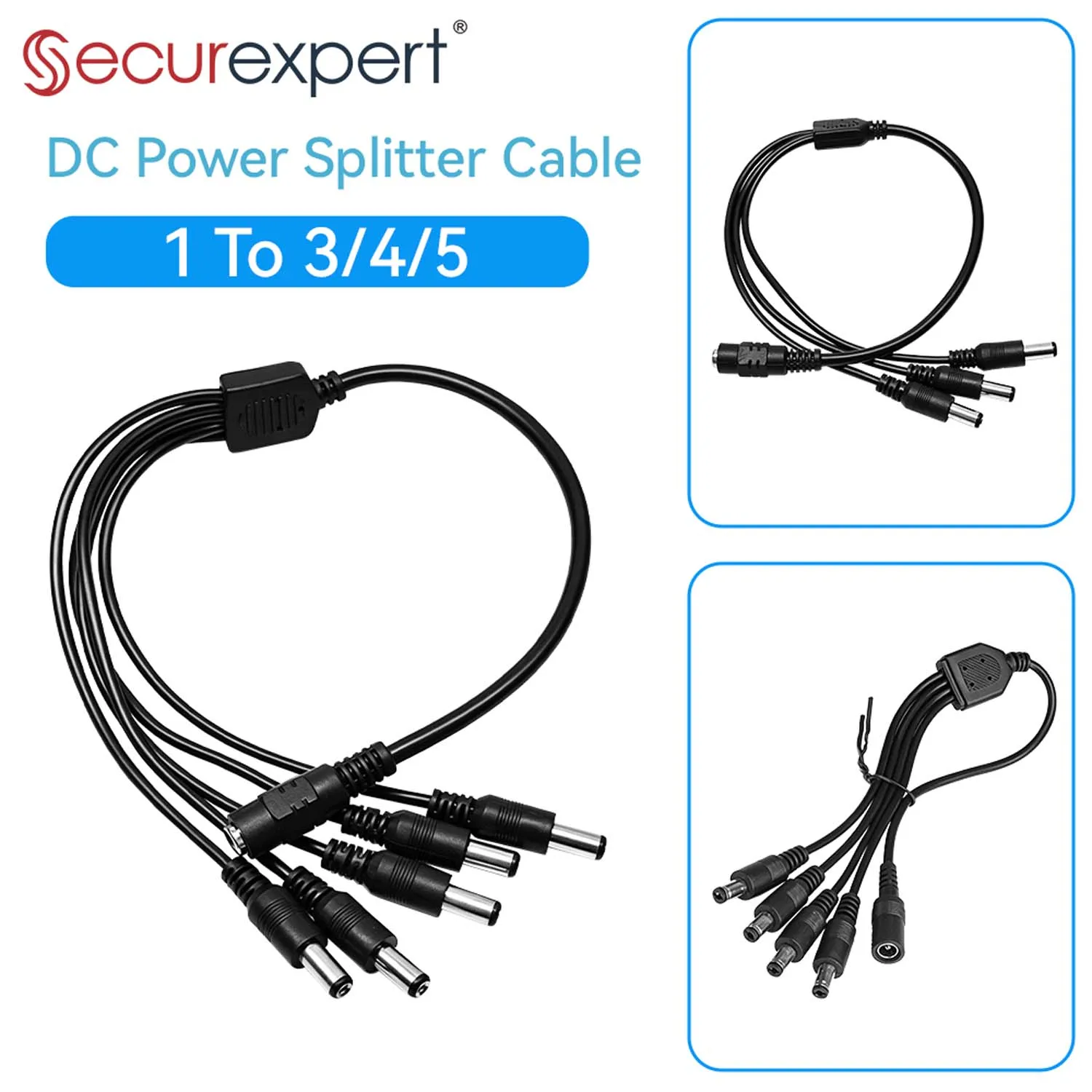 5.5x2.1mm 1 to 3/4/5 Way DC Power Adapter Cable 5V 12V for CCTV Camera LED Strip Lights Security Camera DVR NVR System