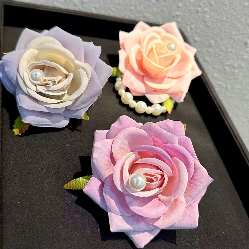 Pulseira Corsage para dama de honra, flor rosa casamento, flores mão para homens, dama de honra