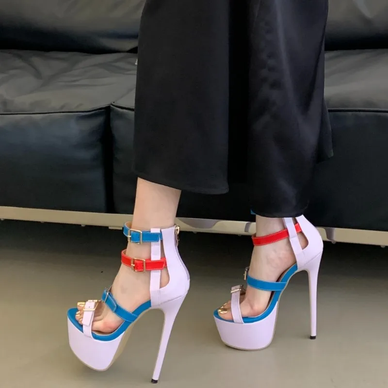 

Femme Arc Women's Extreme High Heel Sandals - Multi Color Buckle Strap Platform Sandals Size 35-42