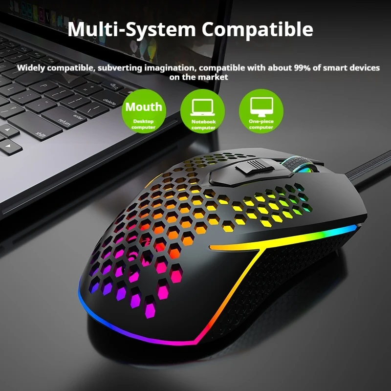 S50 Gaming Mouse Lightweight Wired Usb External Honeycomb Hole Design Silent Gaming 6-Key Custom Function Programmable Macro