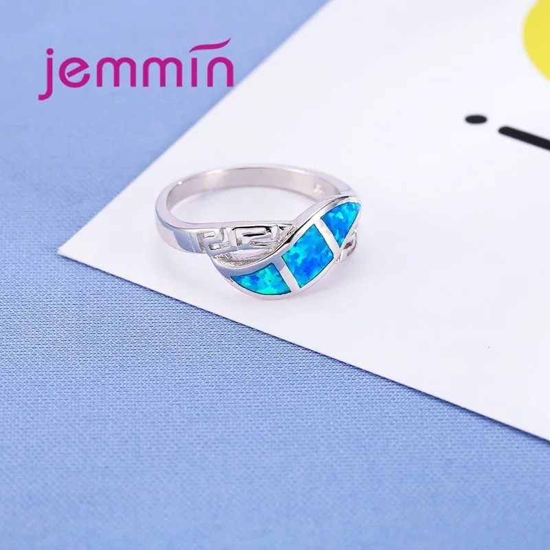 925 Sterling Silver  Rings For Women/Men Wedding Engagement Jewelry Hollow Out Blue Fire Opal Party Finger Ring For Female