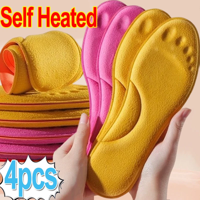 2/4pcs Self Heating Insoles Thermostatic Thermal Insole Massage Memory Foam Arch Support Shoe Pad Heated Pads Winter Men Women