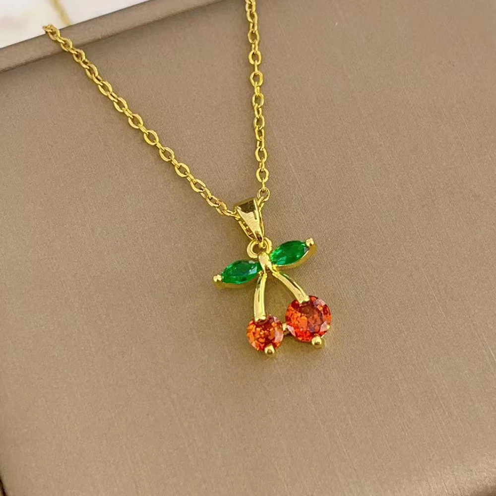 المرأة تألق الكرز الأحمر قلادة الأزياء مزاجه الفولاذ المقاوم للصدأ الترقوة سلسلة مجوهرات تنوعا الإكسسوار للفتيات