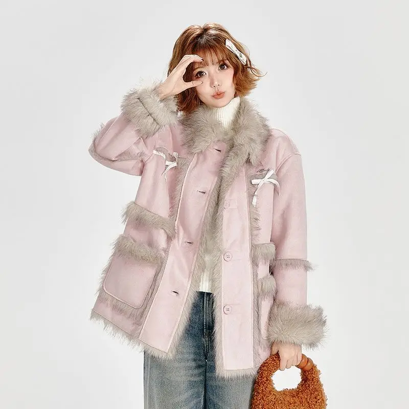 2025 Autumn/Winter New Women's Fur Integrated Cotton Jacket Loose Commuter Splicing Fake Fur Jacket