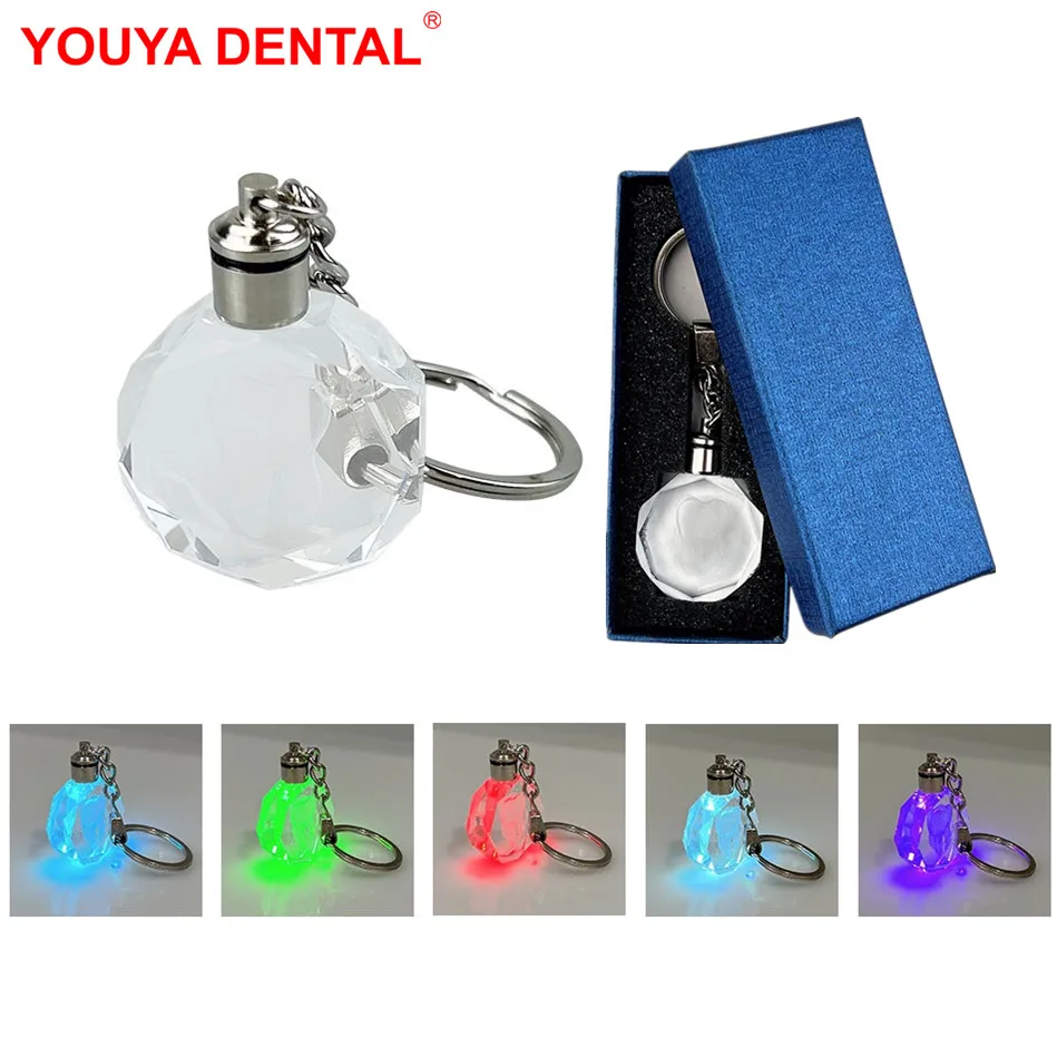 1pc Crystal Luminous Keychain LED Colorful Tooth Shape Key Chain Light Craft Personalized Keyring Dentistry Accessories For Keys