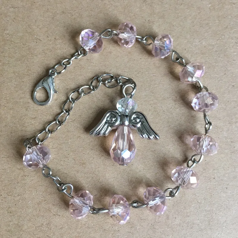 8 قطعة/الحزمة AB طلاء 6*8 مللي متر سوار مسبحة كريستال ، الإسورة الدينية ، سوار كريستال مع قلادة جناح الملاك #6