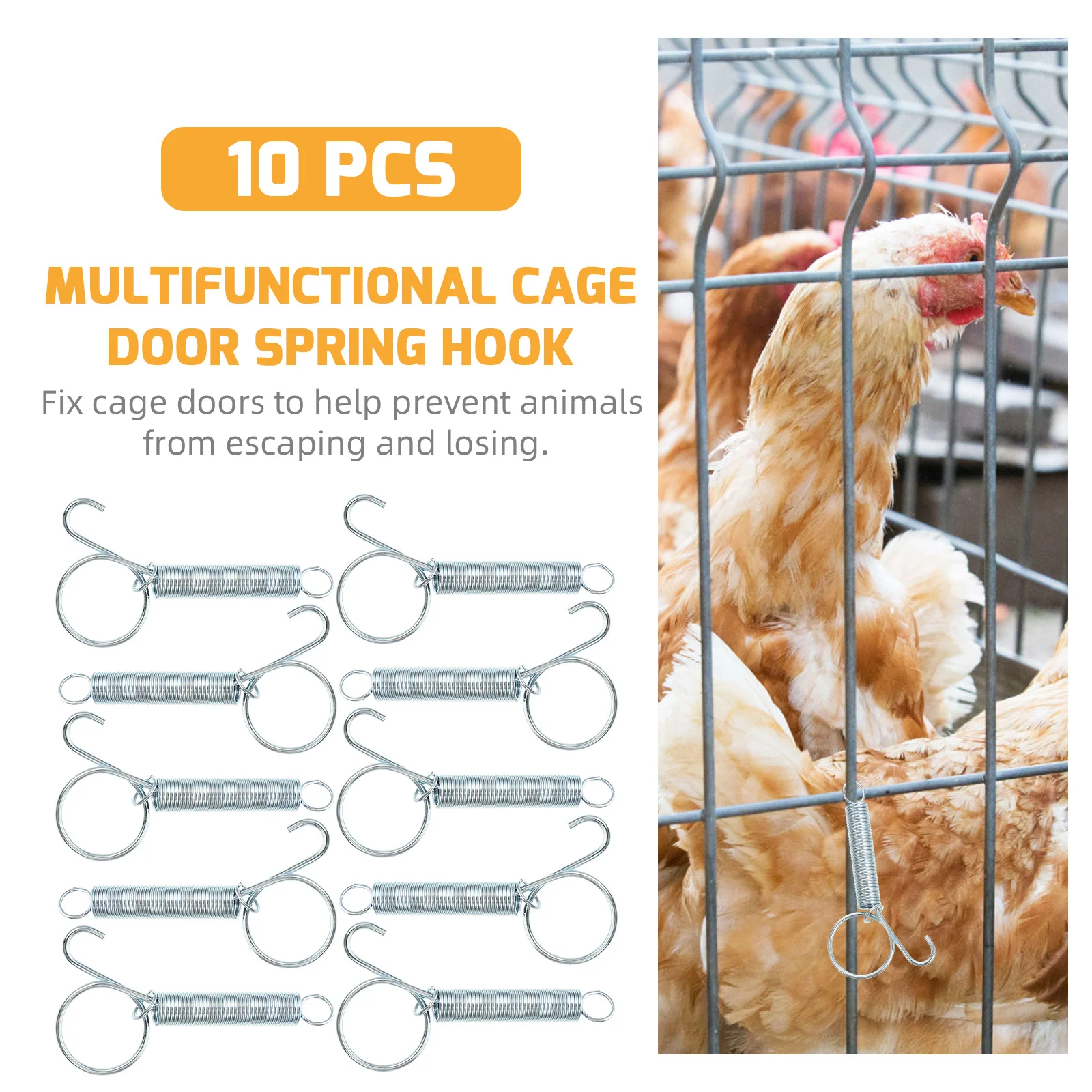 

10Pcs Durable Stainless Steel Cage Door Spring Hooks for Pet Bird Rabbit Cage Easy to Use Feeder Spring Hook Pet Supplies