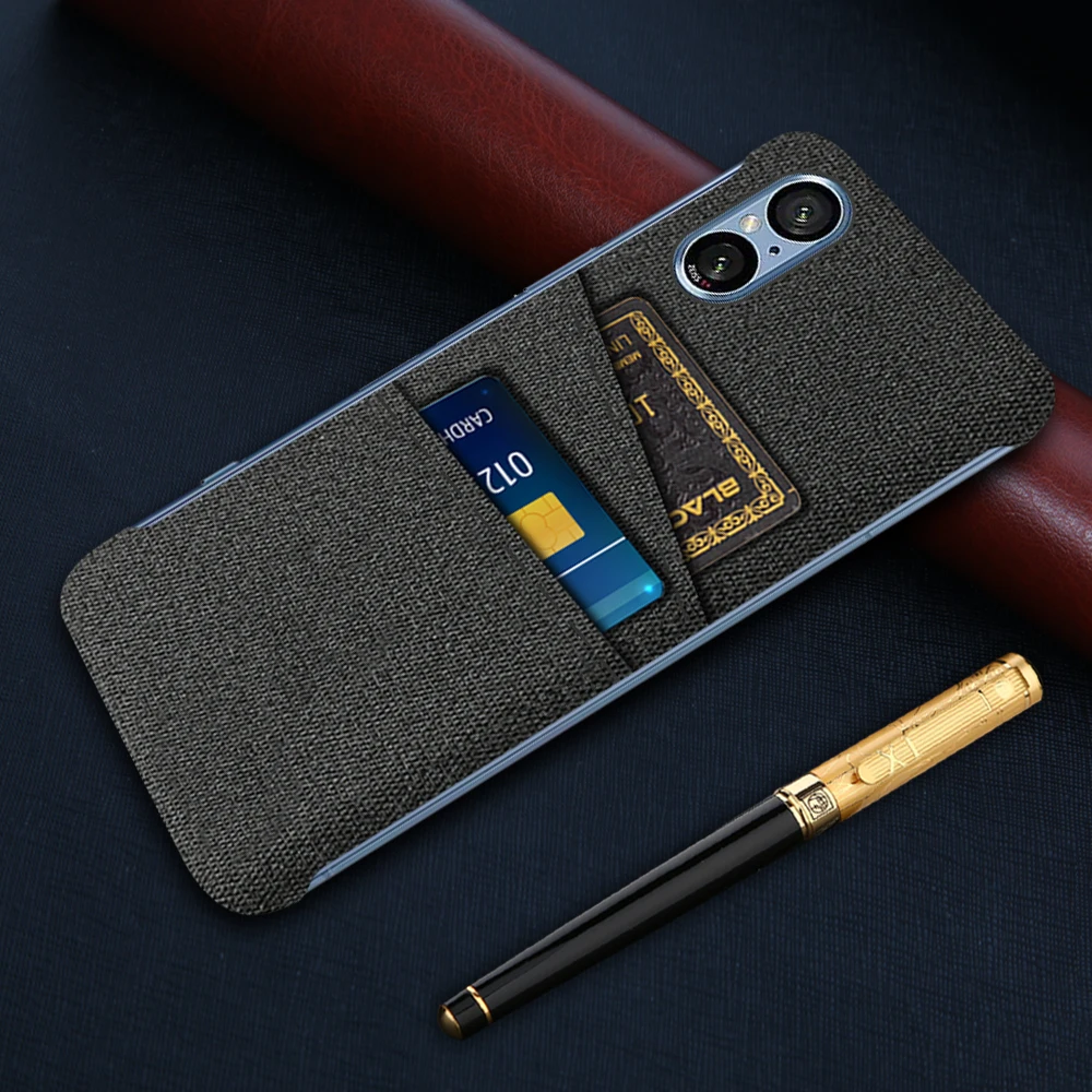 Funda de tela de lujo para Sony Xperia 5 V IV III II, cubierta de tarjeta Dual para Sony Xperia 5 II III IV V, Funda de teléfono Coque Capa