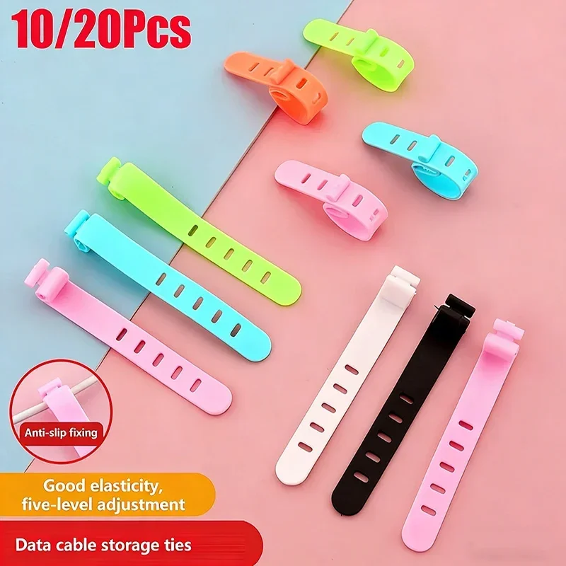 10PCS Rubber 5 Holes Cable Ties Cord Organizer Management Silicone Wire Holder Straps Zip Clips Reusable Tie Wraps Keeperwinder