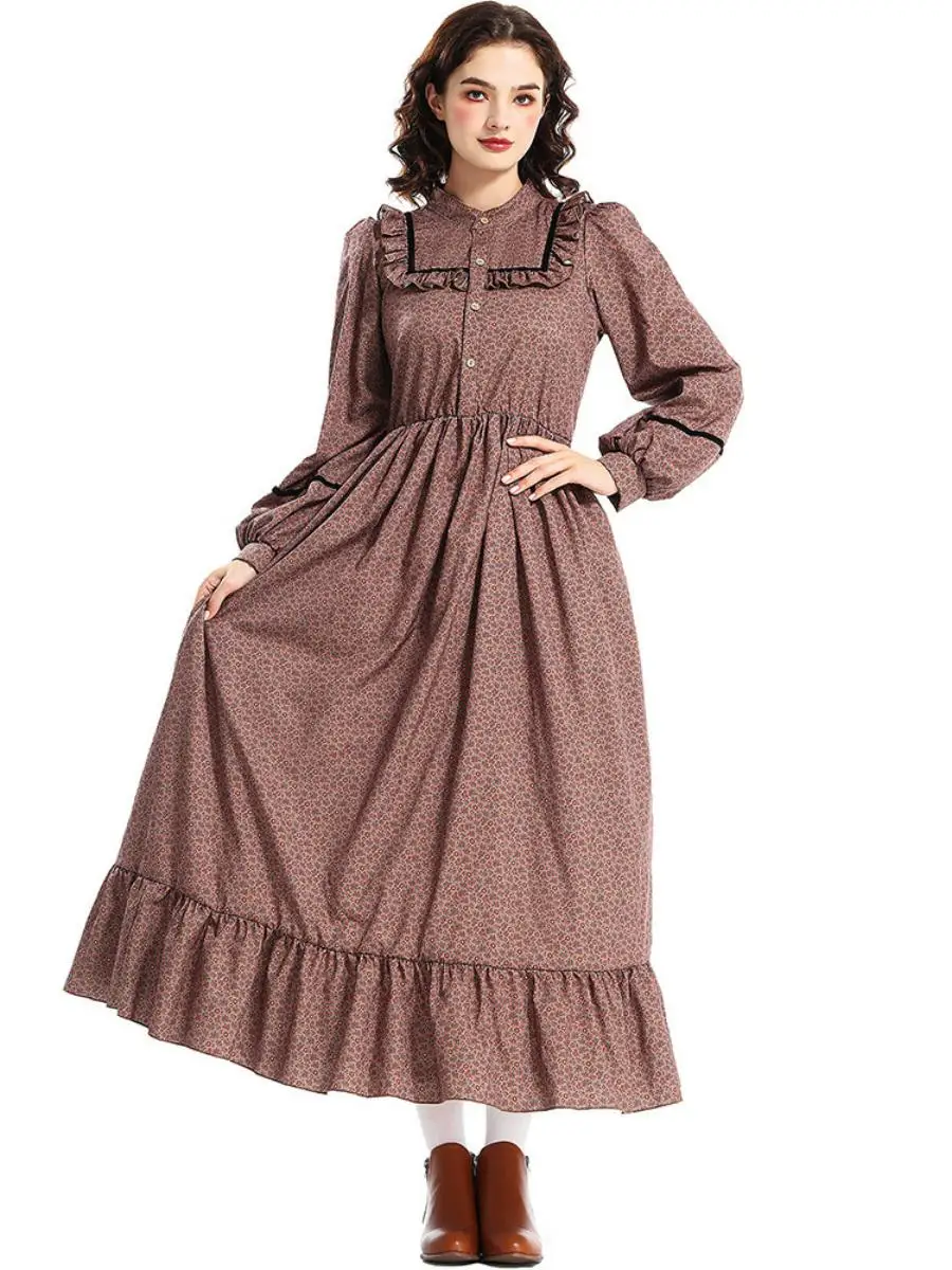 loween Pioneer Brown Floral Dr Victorian Colonial Prarie Sle Women's Ethnic Costume Polyester Spring Faion