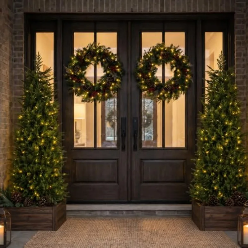 2Pack 6FT Artificial Norfolk Pine Christmas Trees, Realistic Prelit Christmas Tree with 200 Twinkling LED Lights, 398