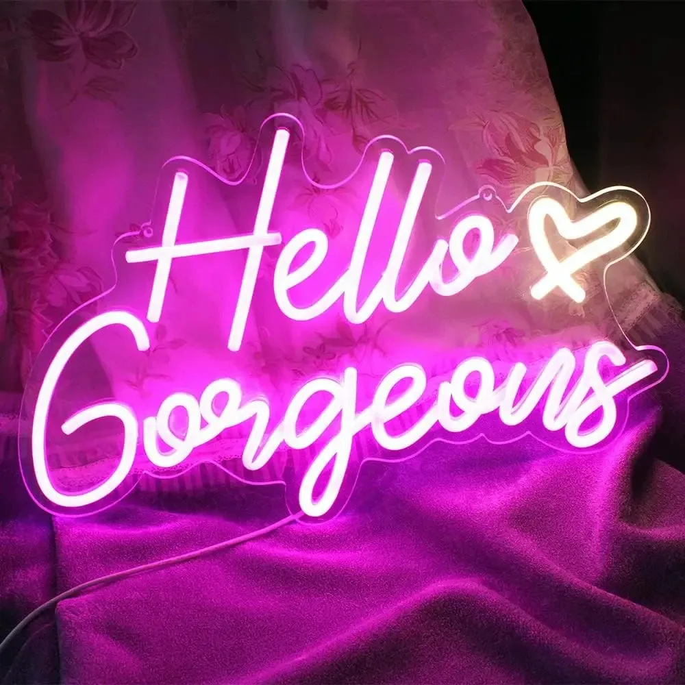 Hello Gorgeous Neon Light Sign Dimmable Romantic Neon Sign for Women Bedroom  Living Room Vanity Makeup Area Decor Gift for Her