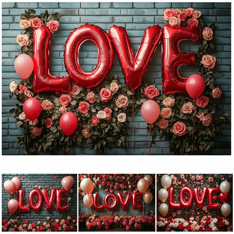 

LS Valentine's Day Photography Backgrounds Romantic Confession Wedding Kids Adult Portrait Photo Backdrops Love Rose Wall Decor