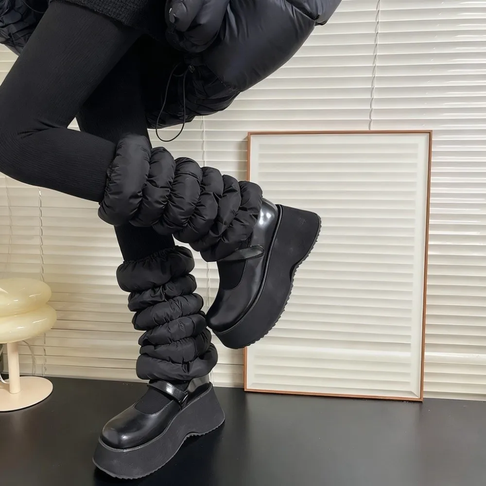 Spicy Girl Thickened Down Cotton Leg Warmers Mid-calf Solid Color Loose Socks Foot Cover Warm Fluffy Boots Cover Fall Winter