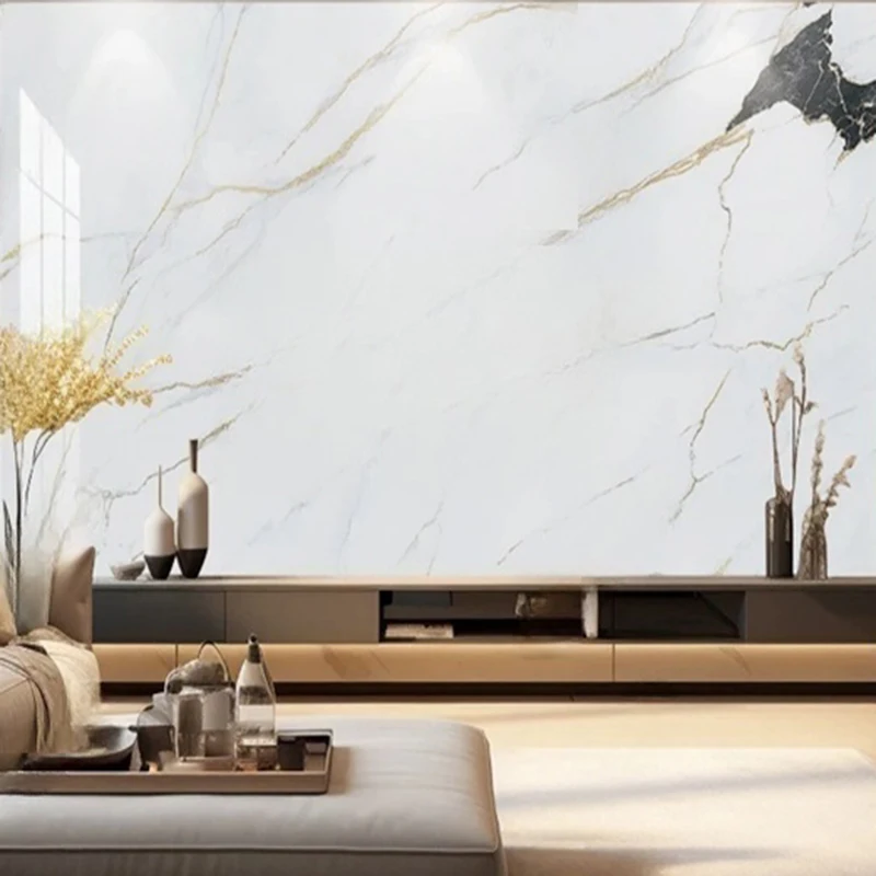 Customized Wallpaper Murals - Modern Minimalist White Marble Textured 3D Wall Art for Living Room Office Home Decor Background