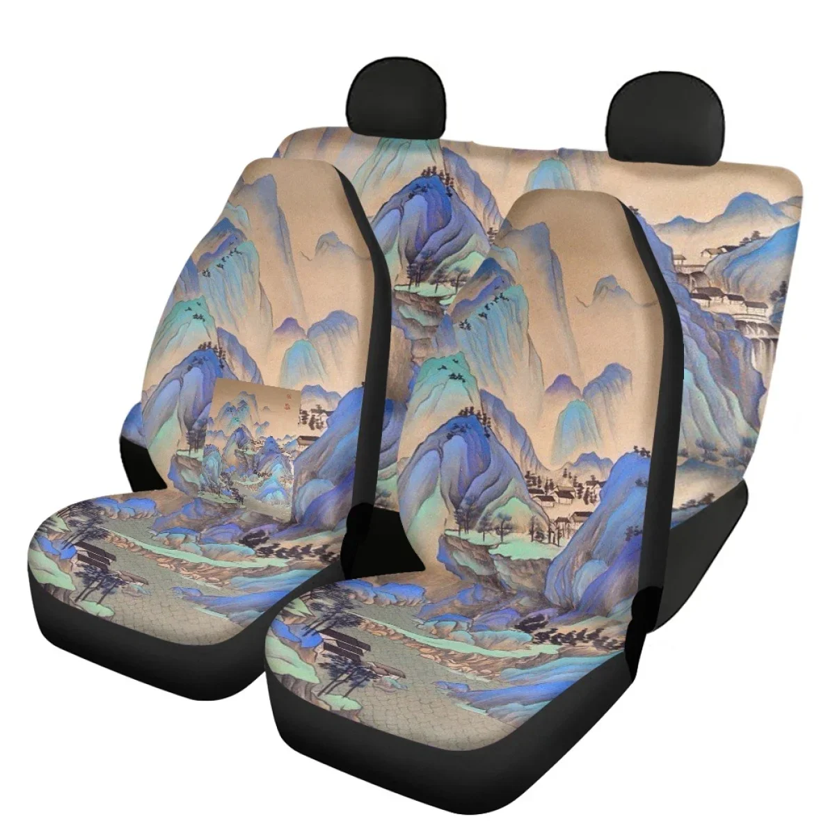 Car Seat Covers for Women Full Set Chinese Style Landscape Painting Brand Design Breathable Gorgeous Cushion Accessory Interior