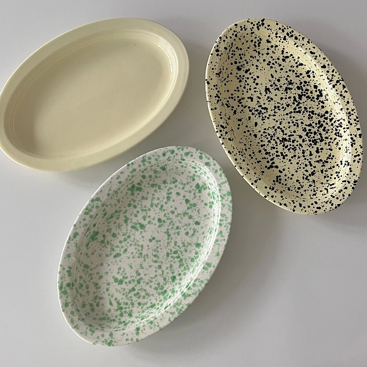 Vintage Splash-Ink Ceramic Plate 9.2Inches Oval Fish Dishes Breakfast Bread Serving Porcelain Plates Durable Microwave Tableware