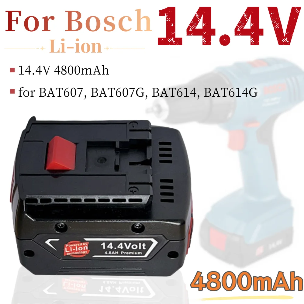 

14.4V 4800mAh Rechargeable Power Tool Battery For Bosch Cordless Electric Drill Screwdriver BAT607, BAT607G, BAT614, BAT614G