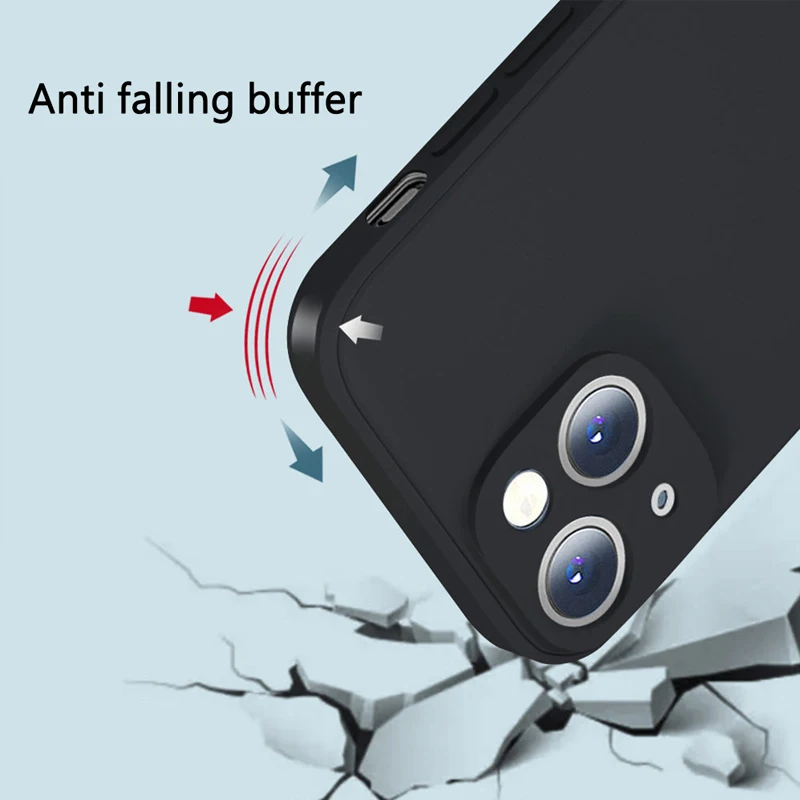 Flüssige Silikon Softcase für iPhone 11 12 13 14 Pro Max 13 Mini 14 plus kontrahierte reine Farbe stoß feste hintere Abdeckung Stoßstange – Detail 4