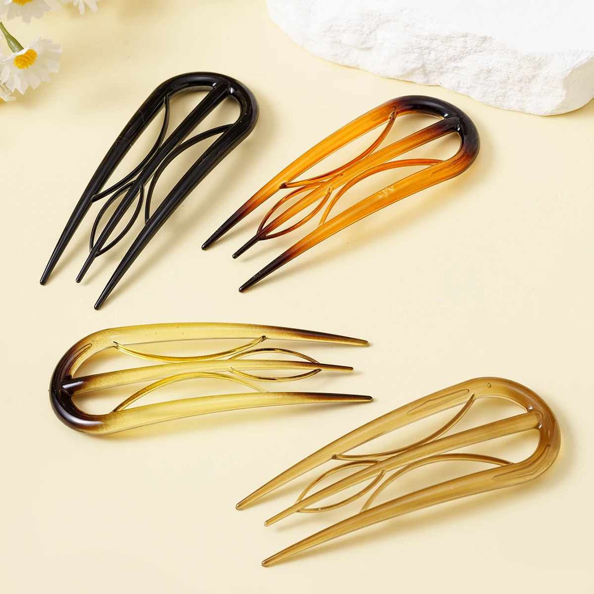 Acetate Leaves U-shaped Hair Stick Hair Fork Hairstyle Tools Hairpin Geometric Women Girls Hair Accessories Accessories Headwear image 4