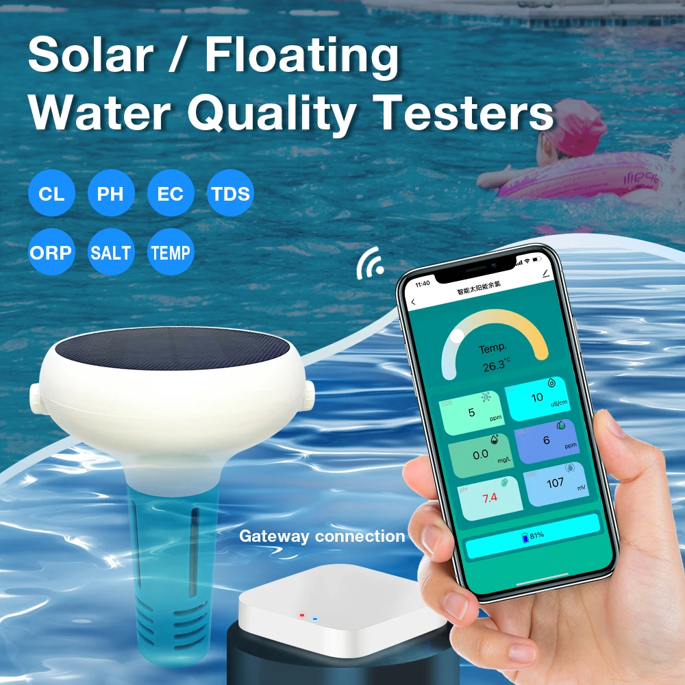 Tuya ZigBee – testeur de qualité de l'eau pour piscine flottante solaire, compteur de chlore 7 en 1, testeur PH/ORP/EC/TDS/sel/Temp/CL