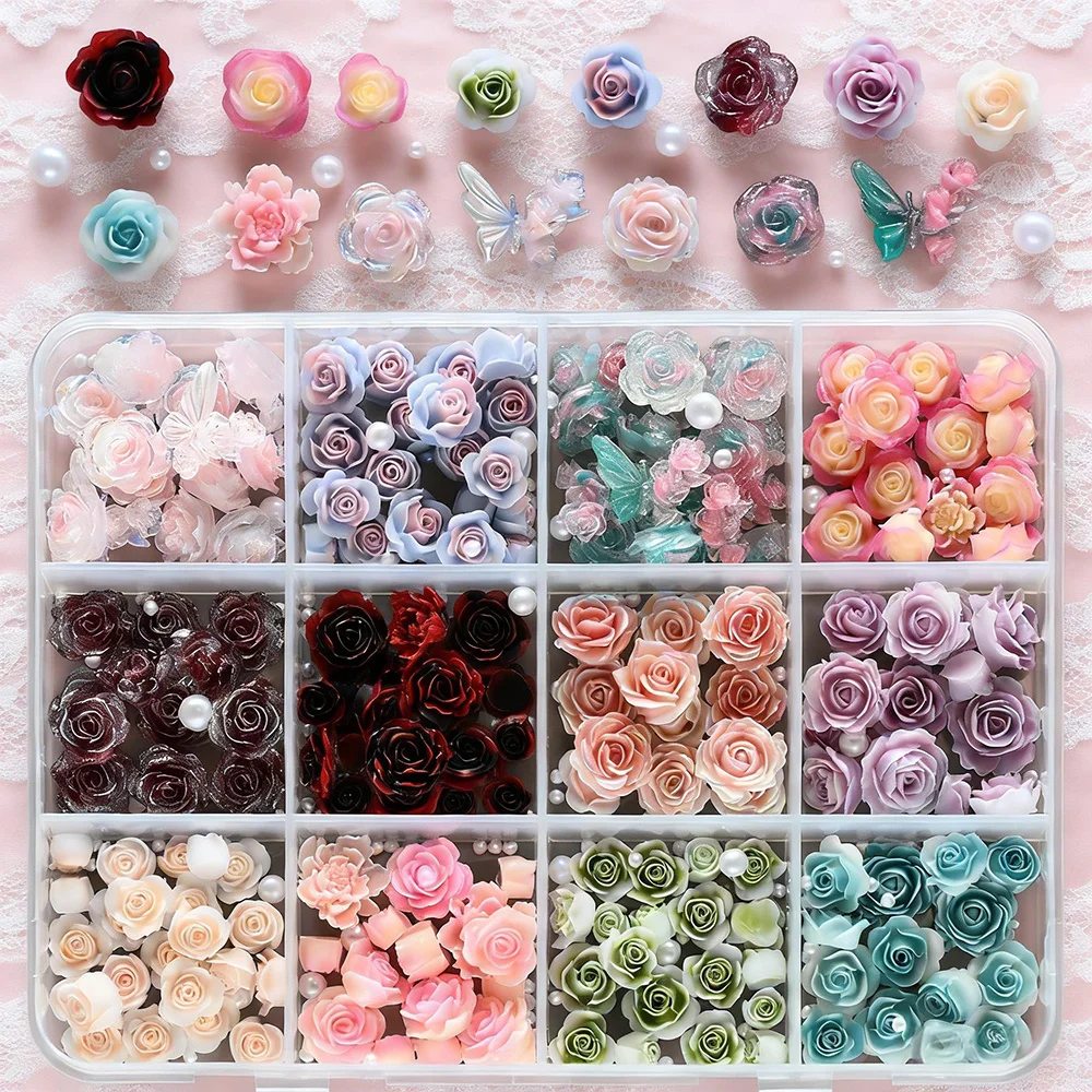 

Набор для декора ногтей для девочек, 12 элементов, с жемчугом и розами, милые аксессуары для дизайна ногтей, идеально подходят для подарков