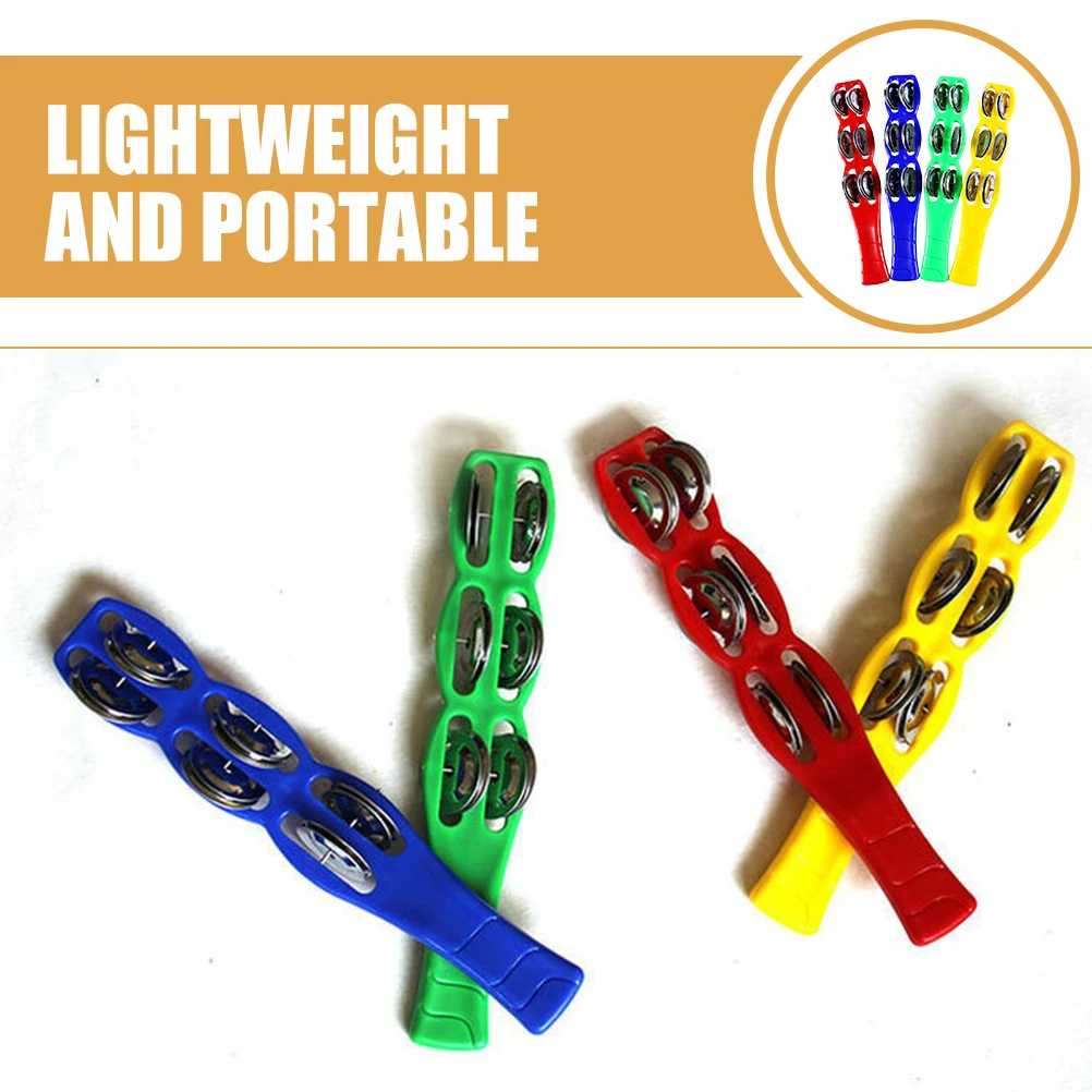 

4 Pcs Jingle Sticks Tambourine Kids Musical Instrument Yellow Red Green Blue Colors Lightweight Plastic Toddler Fun Prop Bar