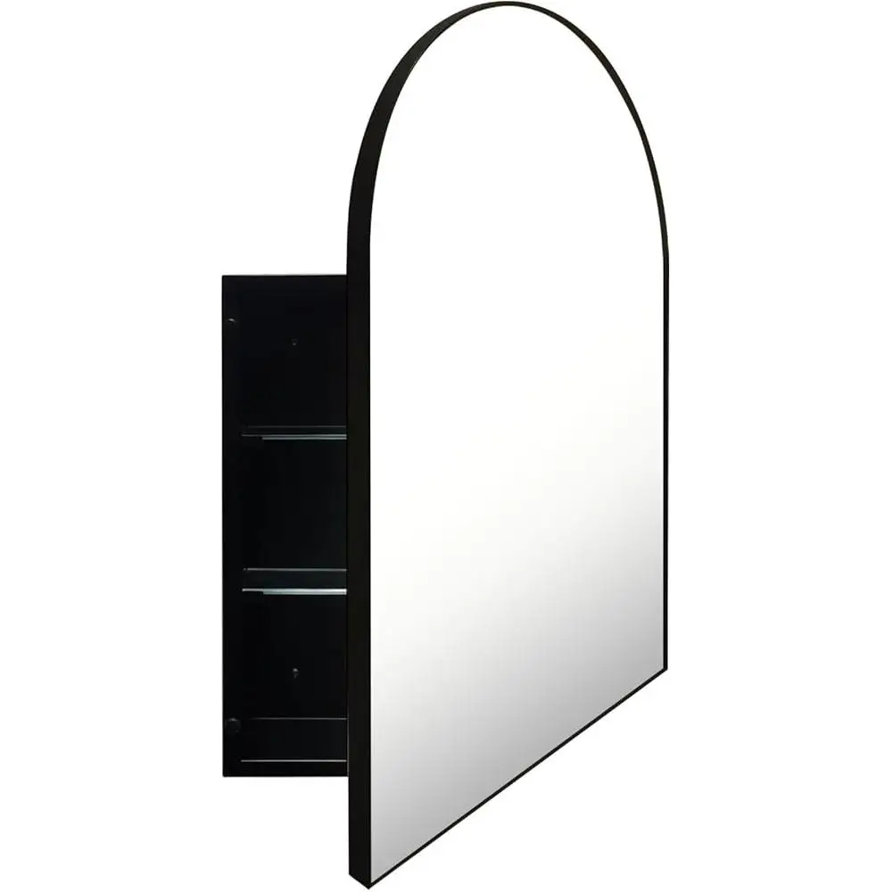 Arched Medicine Cabinet with Mirror Surface Mounted Bathroom Vanity Storage High Definition Copper-Free Mirror Adjustable