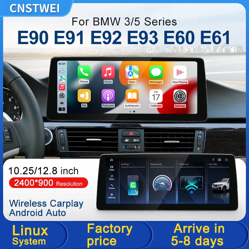 Linux 10.25 12.8inch Display Screen For BMW 3/5 Series E60 E61 E90 E91 E92 E93 CCC CIC Wireless Carplay Android Auto Car Players