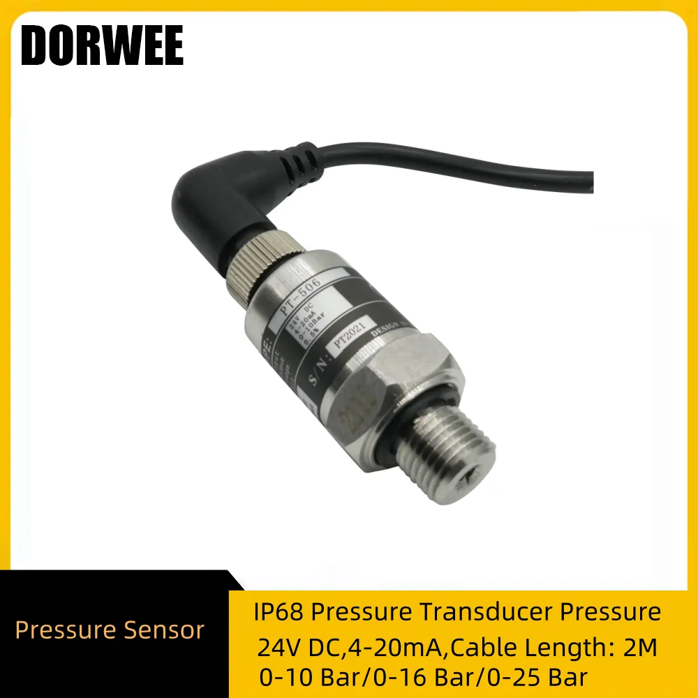 

Hydraulic Pressure Sensor Pressure Transducer Transmitter Water Gas Cable 2M 0-1Mpa 0-1.6Mpa 0-2.5Mpa 4-20mA DC24V G1/4 IP68