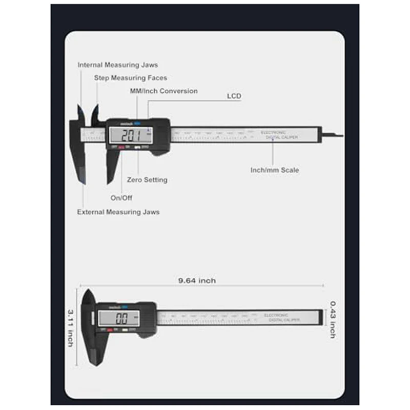 2 Pack Digital Caliper, 0-6Inch Electronic Digital Calipers With Large LCD Screen, Automatic Shutdown Function Easy Install