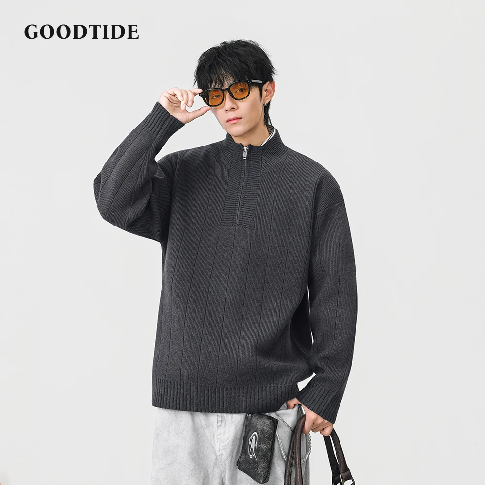Fashion Men's Casual Half Zip Mock Neck Sweater 2025 Winter New Ribbed Knitted Pullover Comfortable Soft Long Sleeve Jumper Top