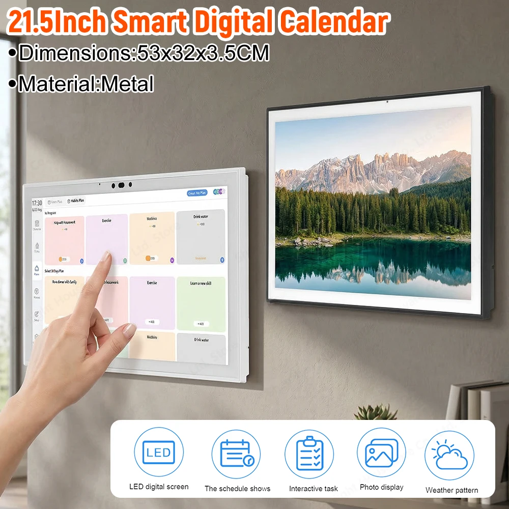

21.5Inch Smart Digital Calendar with Interactive Touchscreen Display Wall & Desk Mountable for Family Meal Planners Support